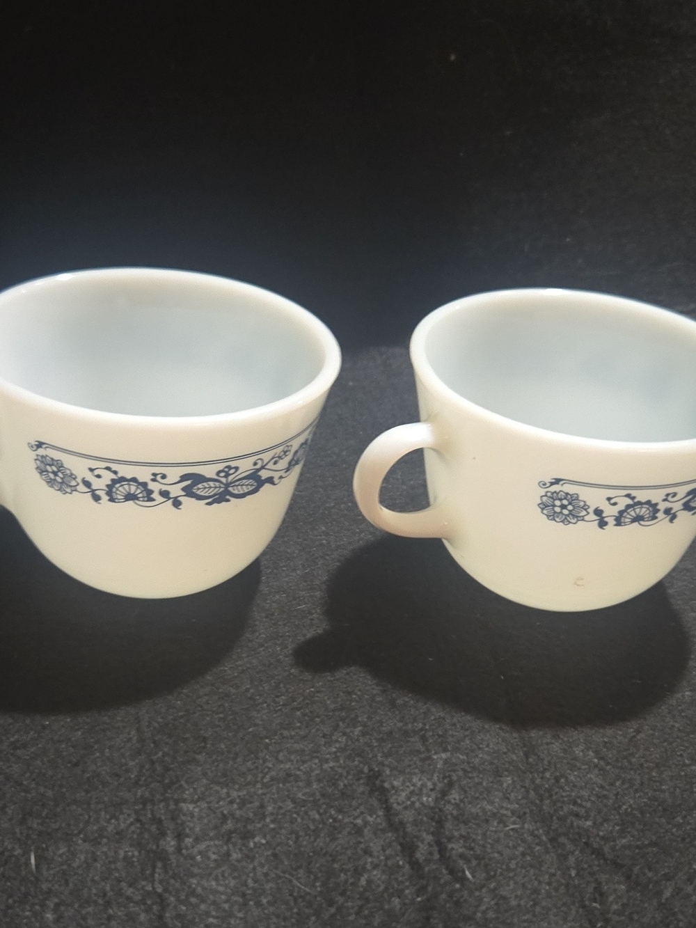 Pyrex White Mugs with Blue Floral Band - Set of 2